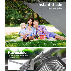 Caravan Privacy Screen Roll Out Awning 2.1x1.8M Sun Shade Pop Top End Wall Grey - SportZone.co.nz