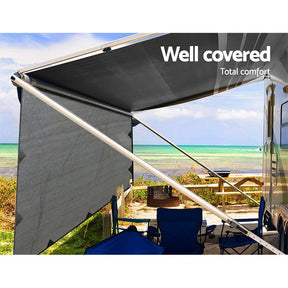 Caravan Privacy Screen Roll Out Awning 3.4x1.95M End Wall Side Sun Shade Grey - SportZone.co.nz