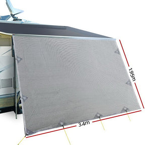Caravan Privacy Screen Roll Out Awning 3.4x1.95M End Wall Side Sun Shade Grey - SportZone.co.nz