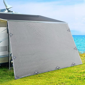 Caravan Privacy Screen Roll Out Awning 4.6x1.95M End Wall Side Sun Shade Grey - SportZone.co.nz