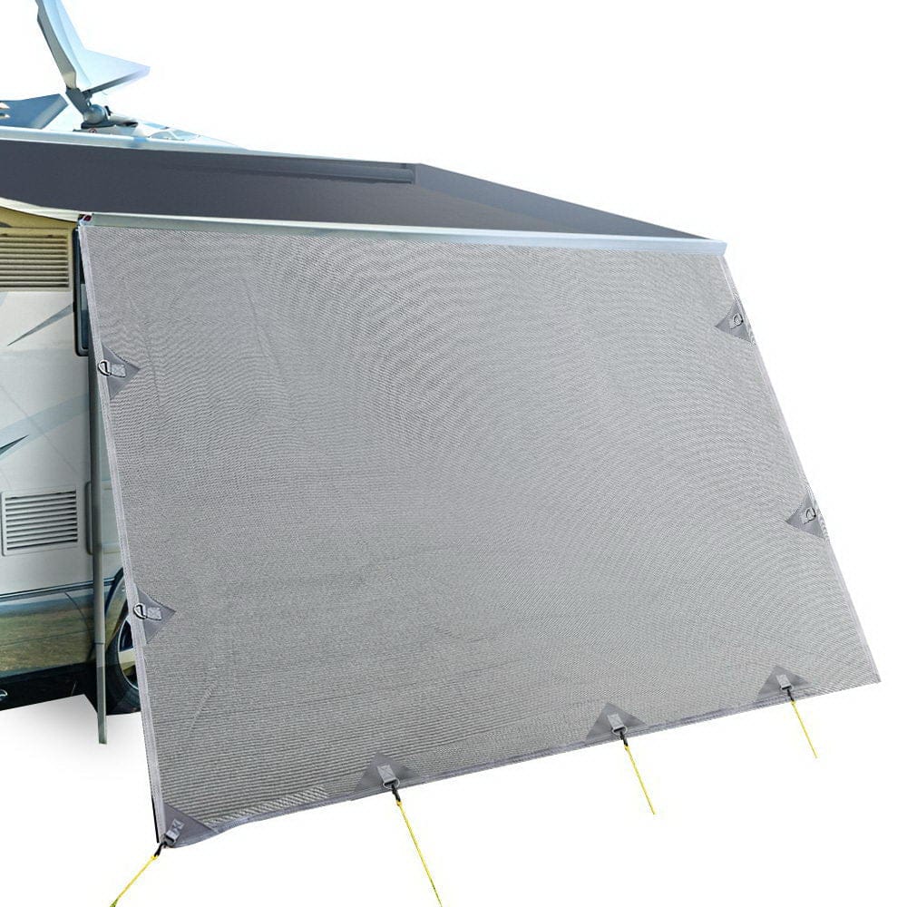 Caravan Privacy Screen Roll Out Awning 4.6x1.95M End Wall Side Sun Shade Grey - SportZone.co.nz