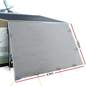Caravan Privacy Screen Roll Out Awning 4.9x1.95M End Wall Side Sun Shade Grey - SportZone.co.nz