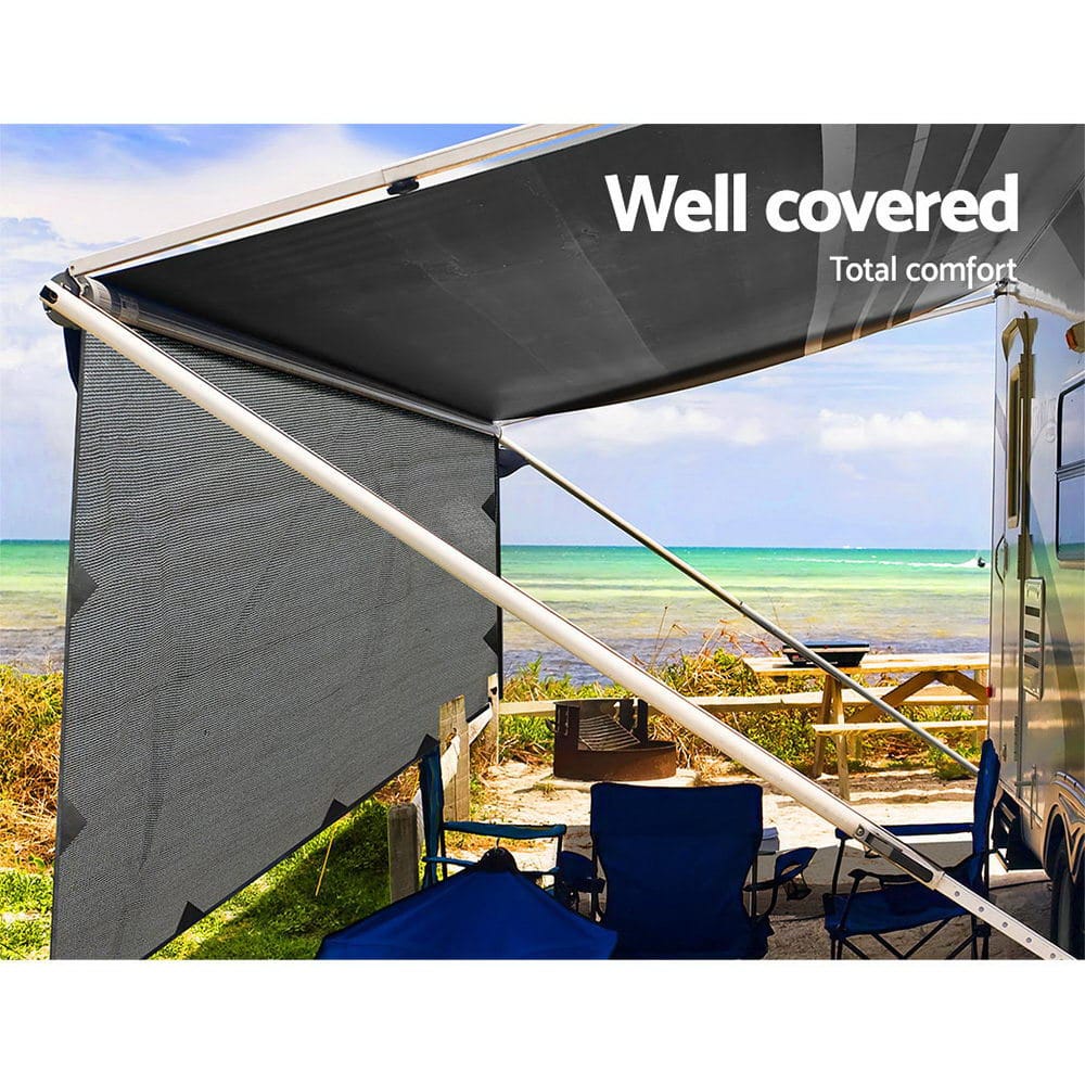 Caravan Privacy Screen Roll Out Awning 4.9x1.95M End Wall Side Sun Shade Grey - SportZone.co.nz