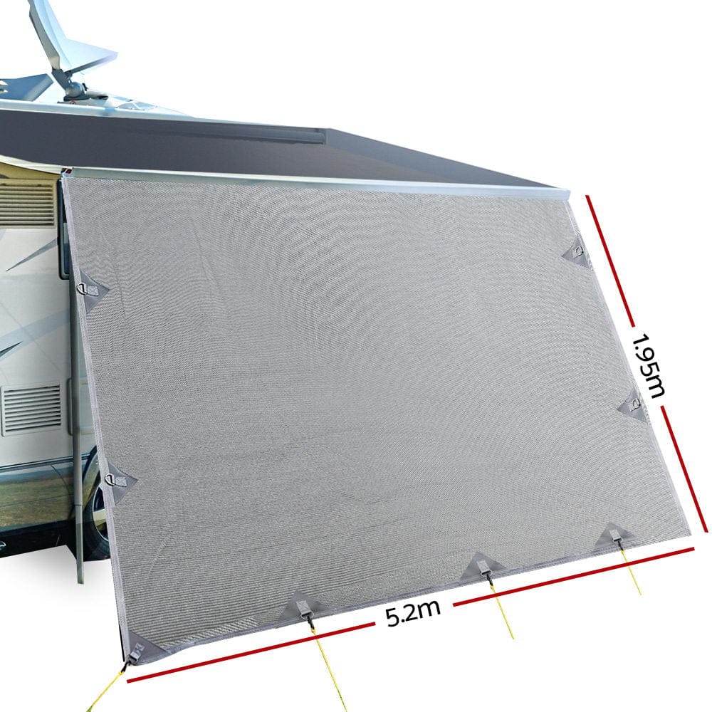 Caravan Privacy Screen Roll Out Awning 5.2x1.95M End Wall Side Sun Shade Grey - SportZone.co.nz