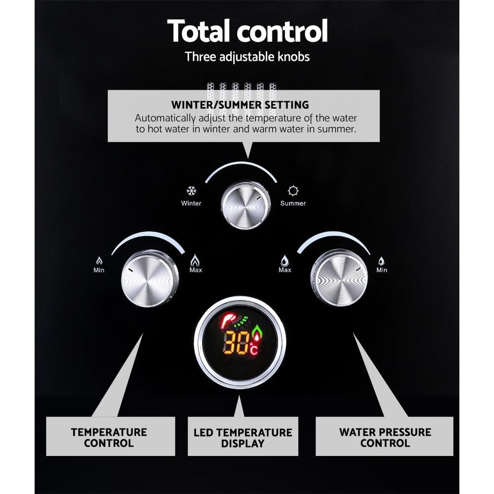 Devanti Portable Gas Water Heater 8L/Min LPG System Black - SportZone.co.nz