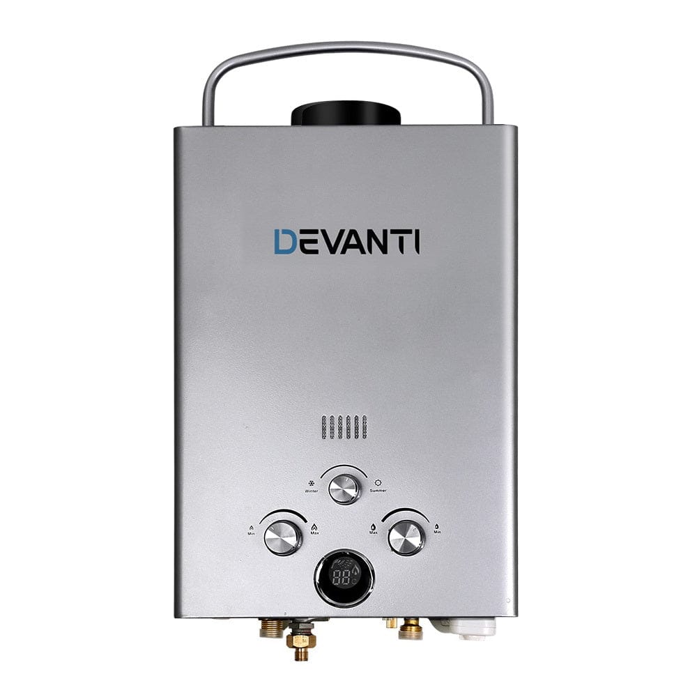 Devanti Portable Gas Water Heater 8L/Min With Pump LPG System Grey - SportZone.co.nz