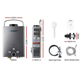 Devanti Portable Gas Water Heater 8L/Min With Pump LPG System Grey - SportZone.co.nz