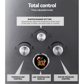 Devanti Portable Gas Water Heater 8L/Min With Pump LPG System Grey - SportZone.co.nz