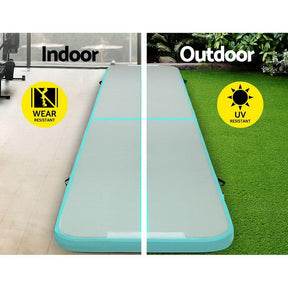 Everfit GoFun 5X1M Inflatable Air Track Mat Tumbling Floor Home Gymnastics Green - SportZone.co.nz