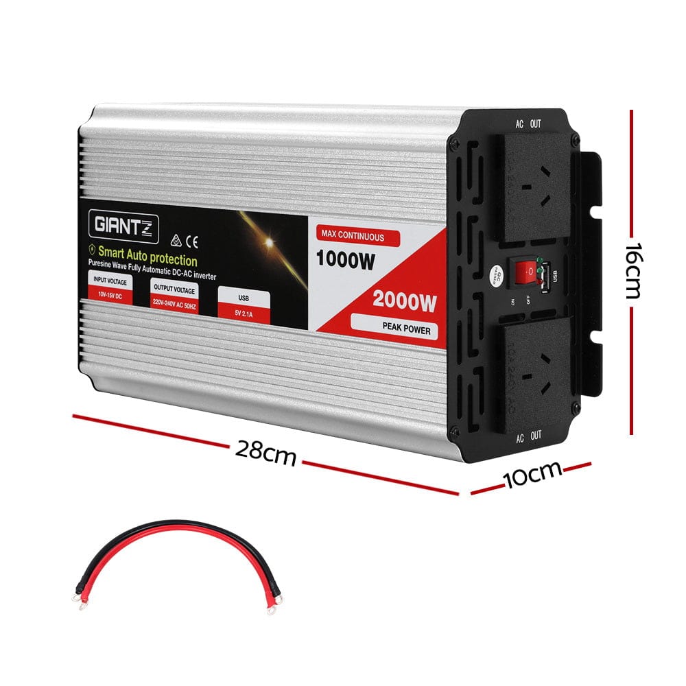 Giantz Power Inverter 1000W or 2000W Pure Sine Wave 12V - 240V Camping Boat Caravan - SportZone.co.nz