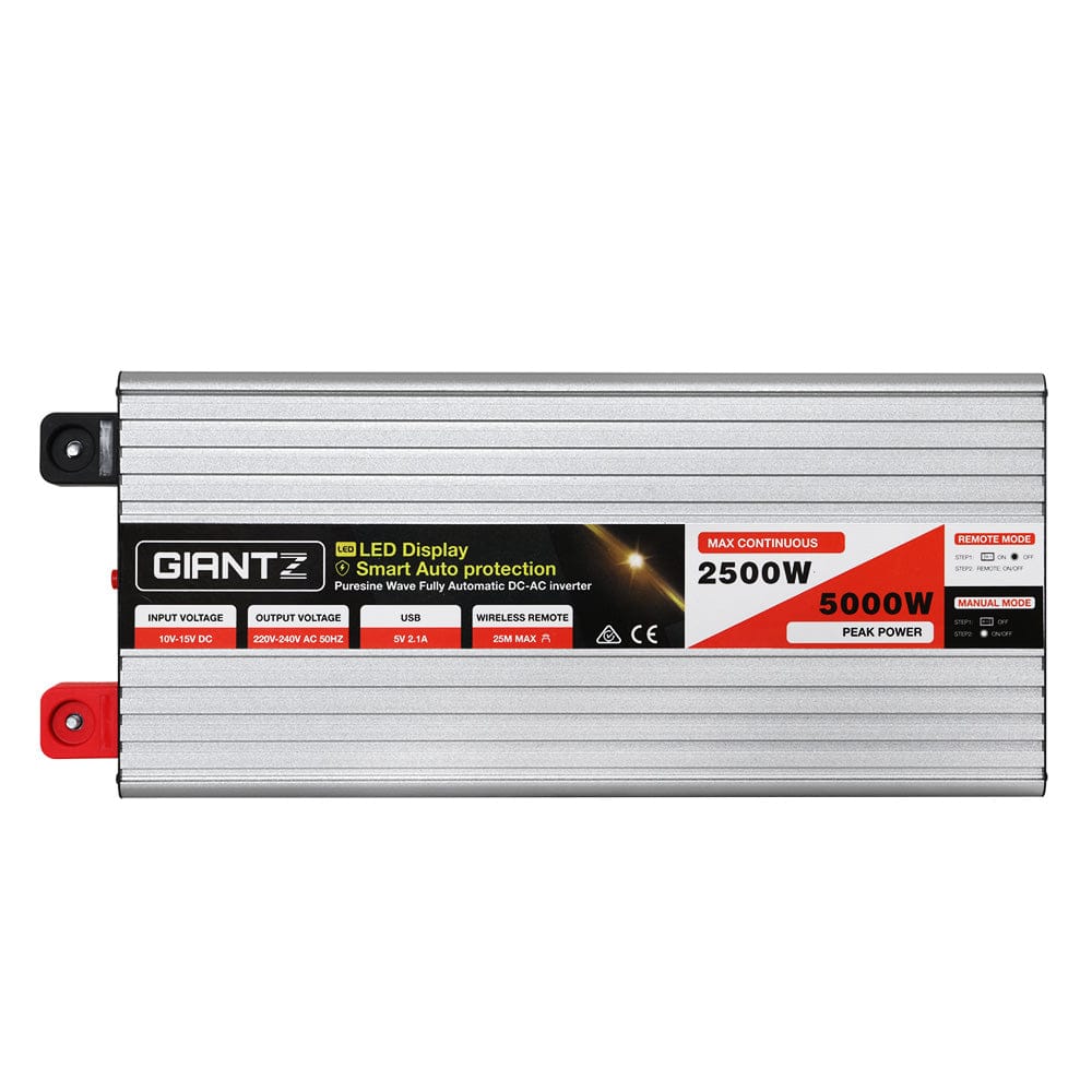 Giantz Power Inverter 12V to 240V 2500W/5000W Pure Sine Wave Camping Car Boat - SportZone.co.nz