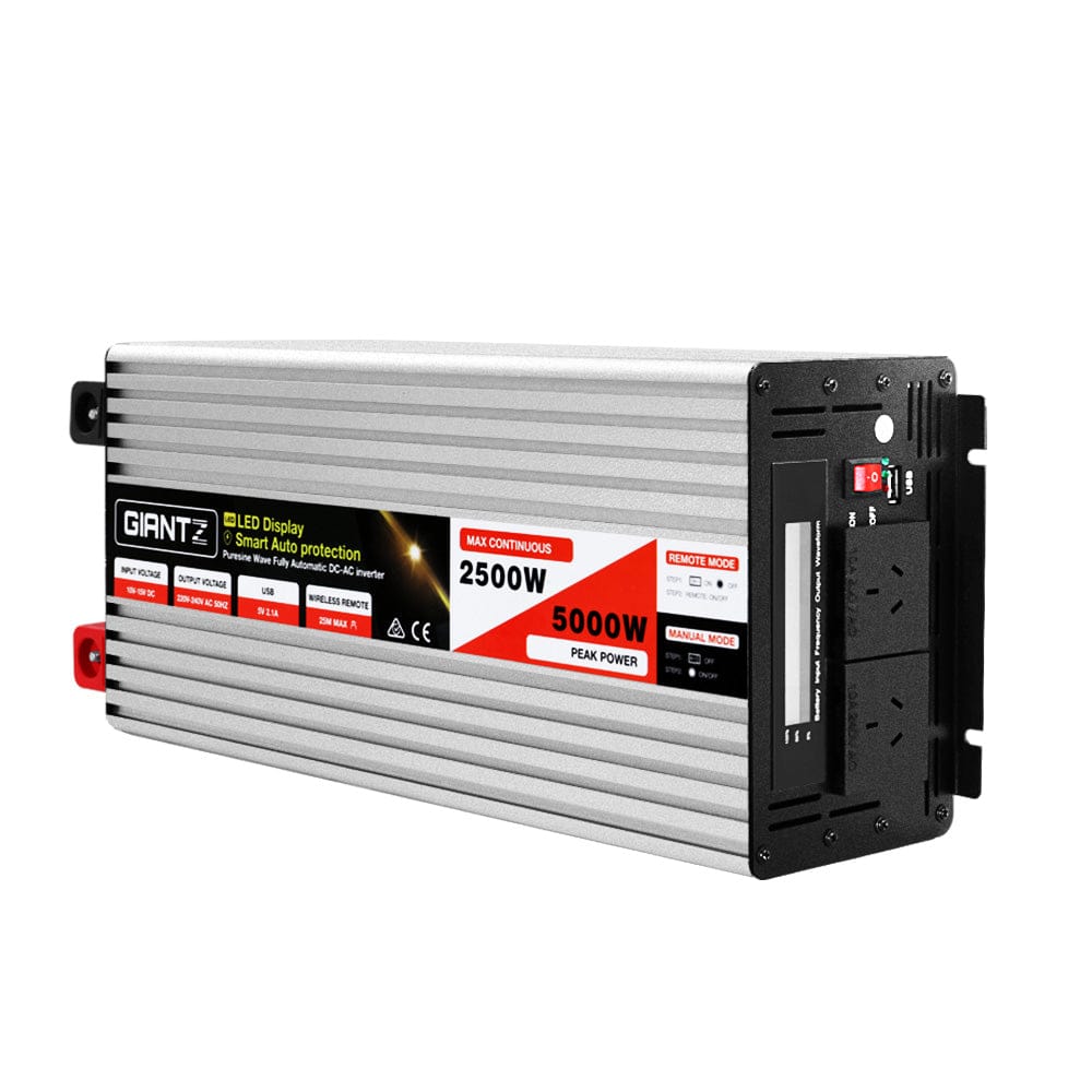 Giantz Power Inverter 12V to 240V 2500W/5000W Pure Sine Wave Camping Car Boat - SportZone.co.nz