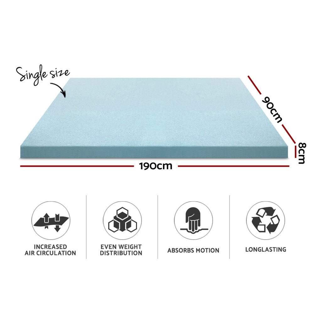 Giselle Bedding Memory Foam Mattress Topper Cool Gel 8cm Single - SportZone.co.nz