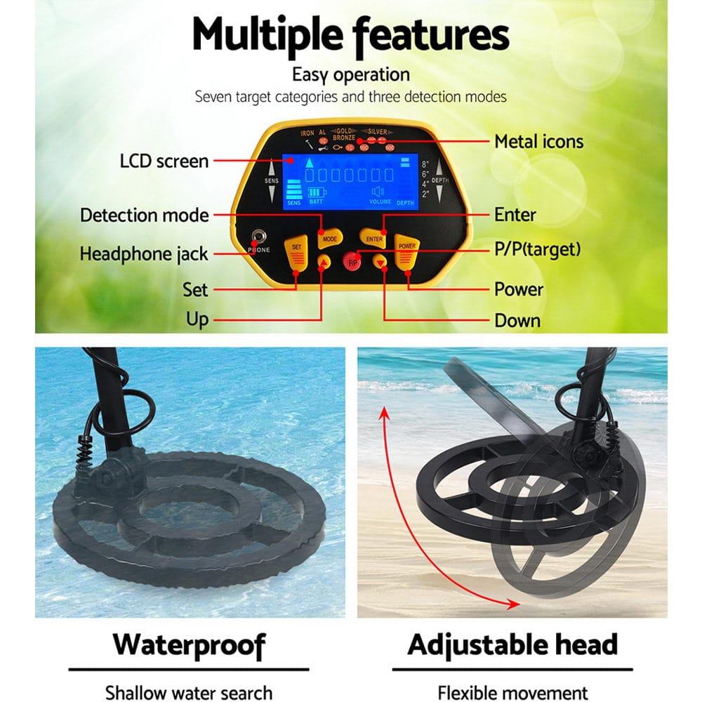 Metal Detector 180MM Deep Sensitive Waterproof Treasure Hunter Gold Digger Yellow - SportZone.co.nz