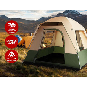Weisshorn Family Camping Tent 4 Person Hiking Beach Tents Green - SportZone.co.nz