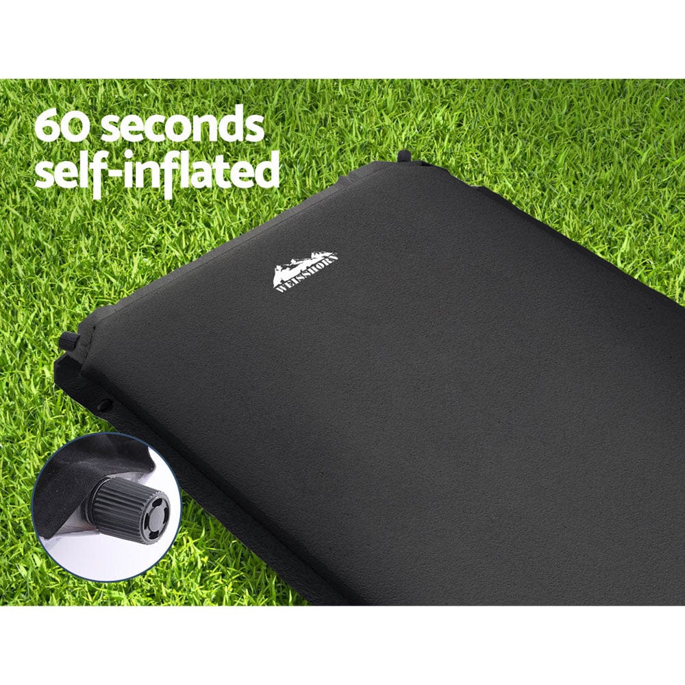 Weisshorn Self Inflating Mattress Camping Sleeping Mat Air Bed Pad Single Black - SportZone.co.nz