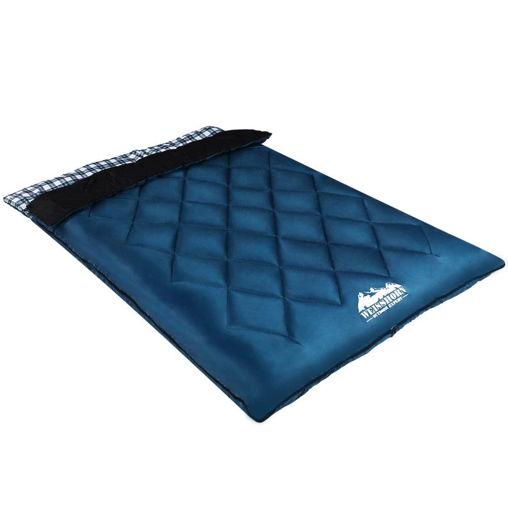 Weisshorn Sleeping Bag Double Pillow Thermal Camping Hiking Tent Blue - 10&deg;C - SportZone.co.nz
