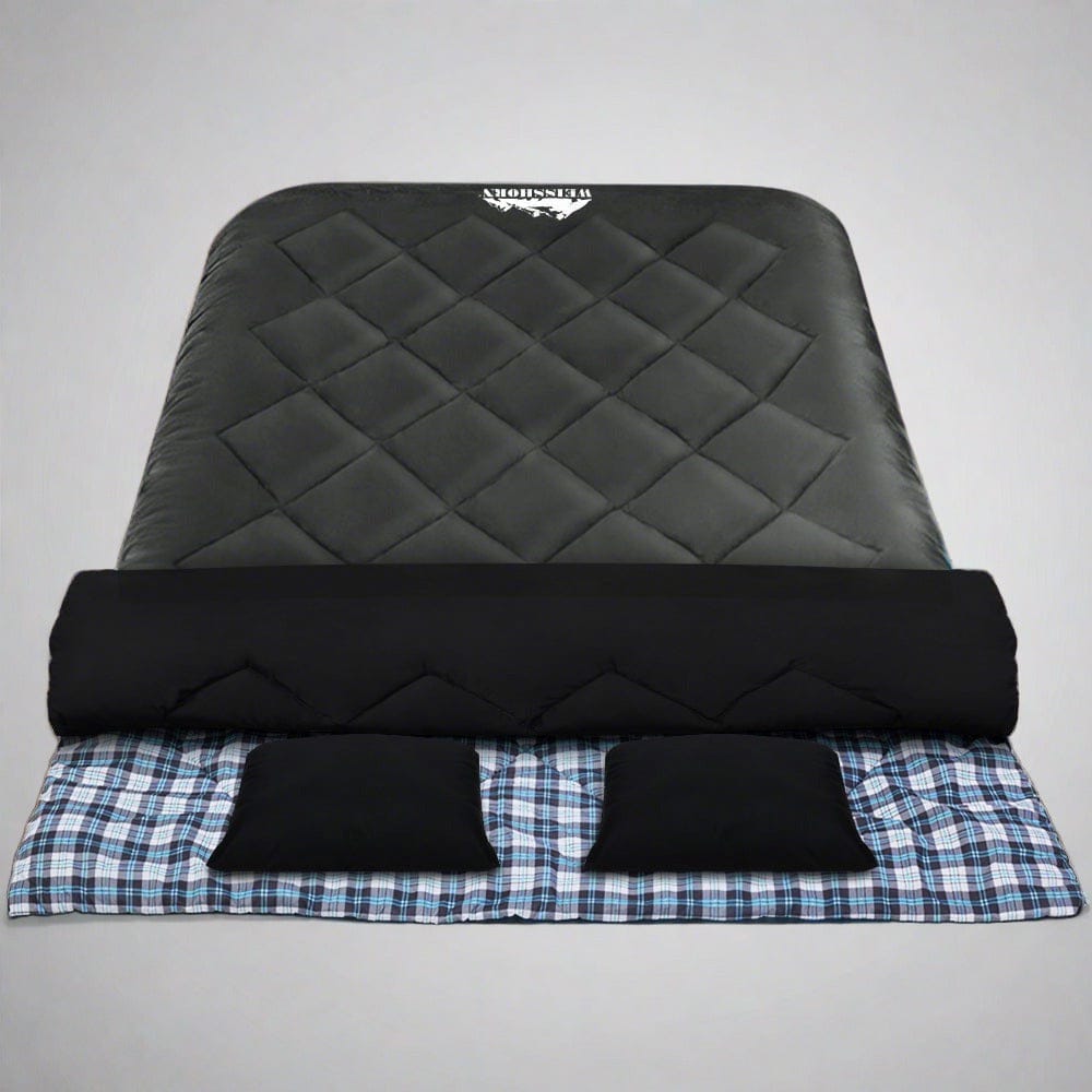 Weisshorn Sleeping Bag Double Pillow Thermal Camping Hiking Tent Grey - 10°C - SportZone.co.nz