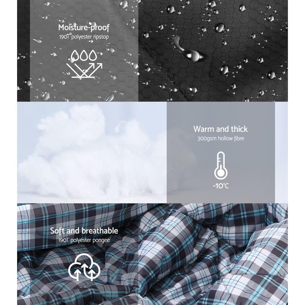 Weisshorn Sleeping Bag Double Pillow Thermal Camping Hiking Tent Grey - 10°C - SportZone.co.nz