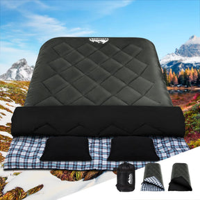 Weisshorn Sleeping Bag Double Pillow Thermal Camping Hiking Tent Grey - 10°C - SportZone.co.nz