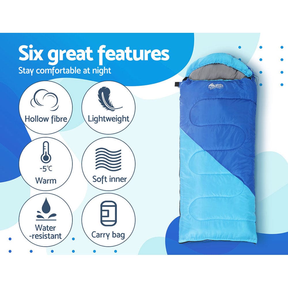 Weisshorn Sleeping Bag Kids Single 172cm Thermal Camping Hiking Blue - SportZone.co.nz