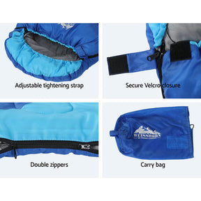 Weisshorn Sleeping Bag Kids Single 172cm Thermal Camping Hiking Blue - SportZone.co.nz