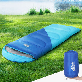 Weisshorn Sleeping Bag Kids Single 172cm Thermal Camping Hiking Blue - SportZone.co.nz